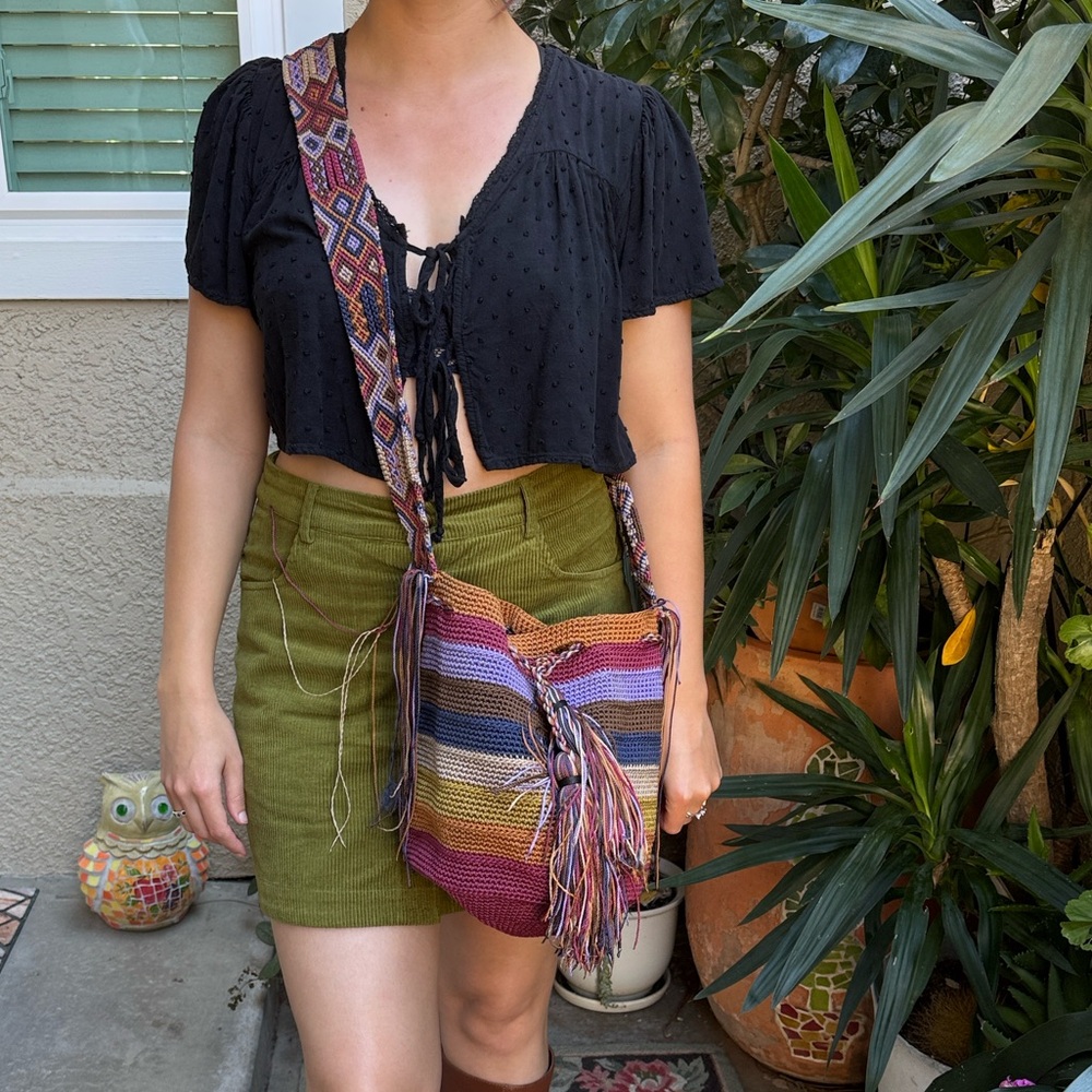 Handmade Multicolor Striped Crochet Tassel Bucket/Crossbody Bag
